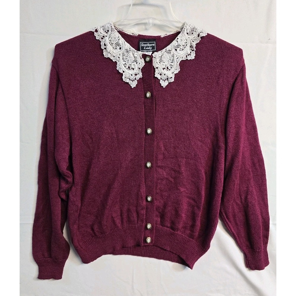 Vintage Women's Cardigan L Knit Acrylic Pink Collared Southern Lady